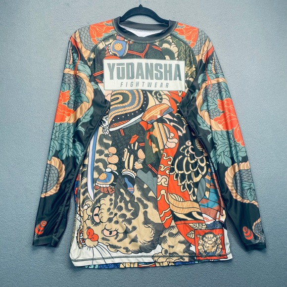 YUDANSHA FIGHTWEAR Mens Long Sleeve Rash Guard Jiu Jitsu Grappling MMA Shirt XL